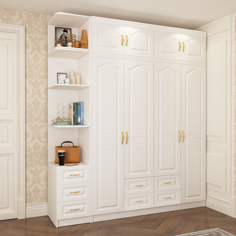 Bedroom European Style Wardrobe Six Doors With Top Cabinet Light Luxury Wind Cream White Closet Overall Cabinet