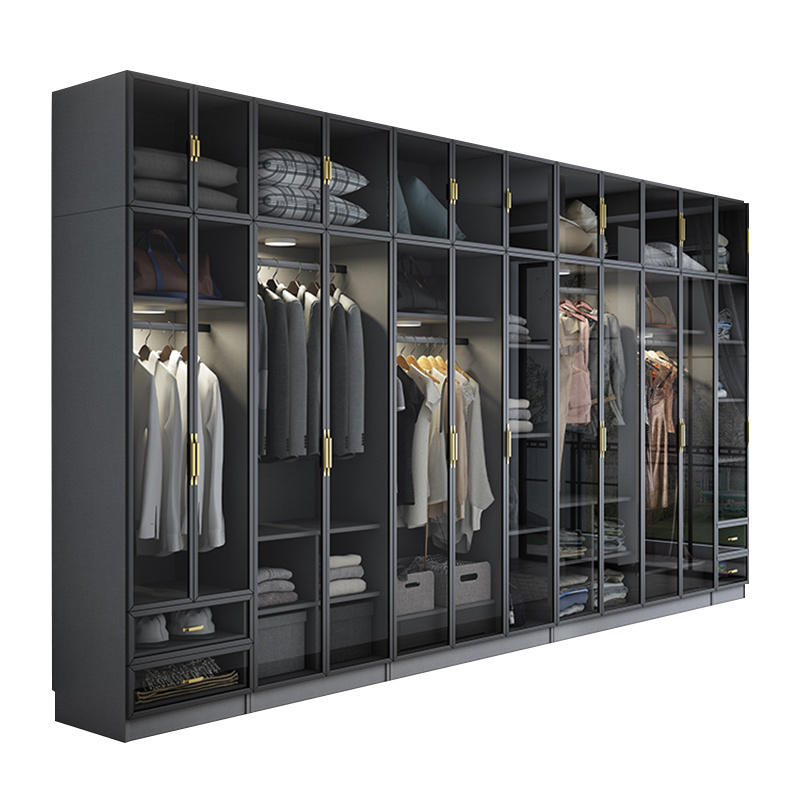 Light Luxury Glass Door Wardrobe/modern Bedroom Furniture Home Furniture Modern Bedroom,storage & Closet E1 MDF + Glass