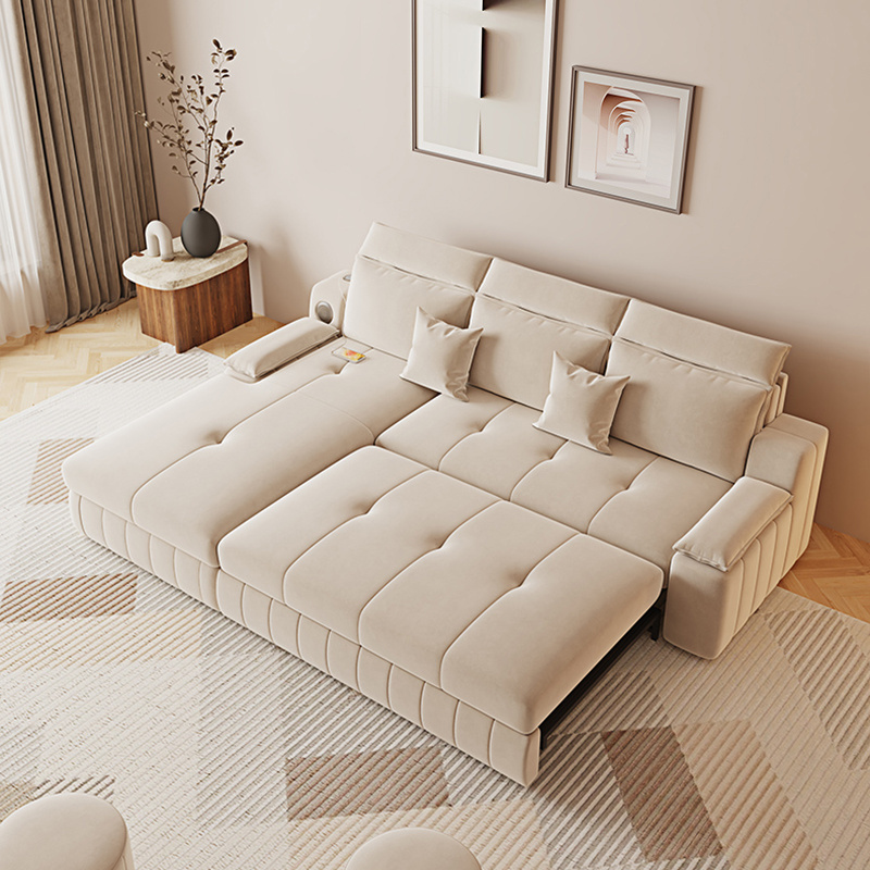 Cream Wind Wool Velvet Fabric Living Room Furniture Sofa Living Room Light Luxury Multifunctional Pull-Out Sofa Bed