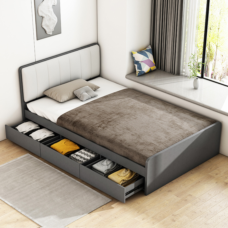 Modern Single Bed 1.2 M Storage Simple Household Furniture MDF Wood Panel Pine for Home Bedroom Double Bed Bunk Bed Style