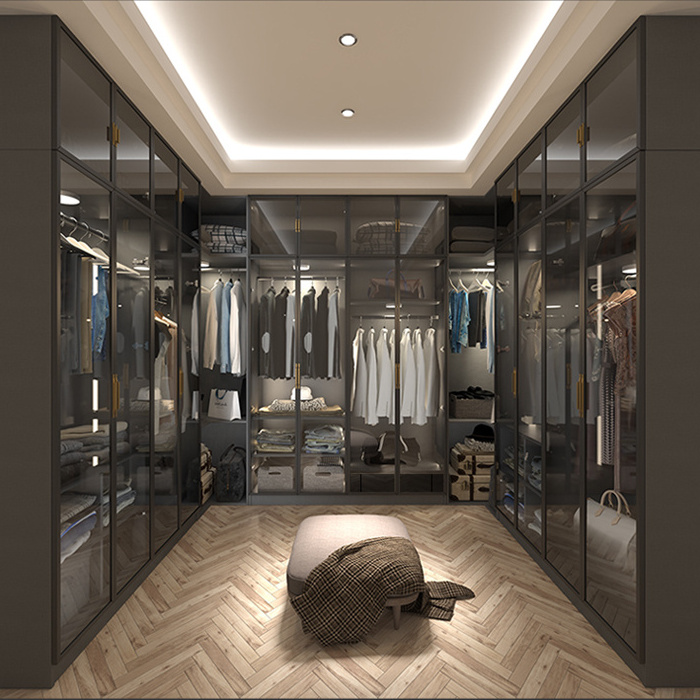 Light Luxury Glass Door Wardrobe/modern Bedroom Furniture Home Furniture Modern Bedroom,storage & Closet E1 MDF + Glass