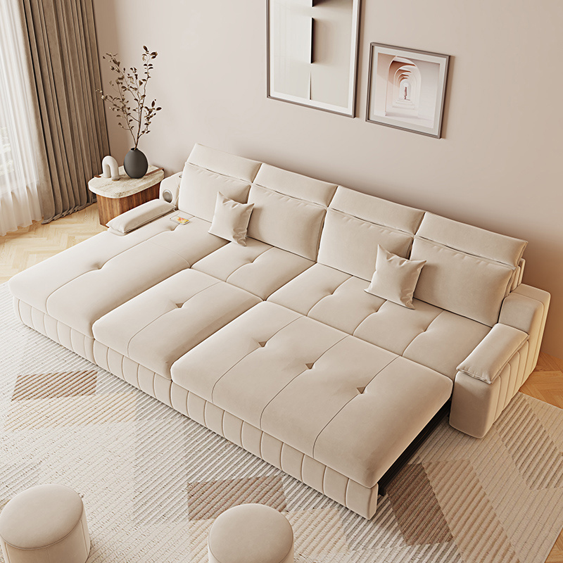 Cream Wind Wool Velvet Fabric Living Room Furniture Sofa Living Room Light Luxury Multifunctional Pull-Out Sofa Bed