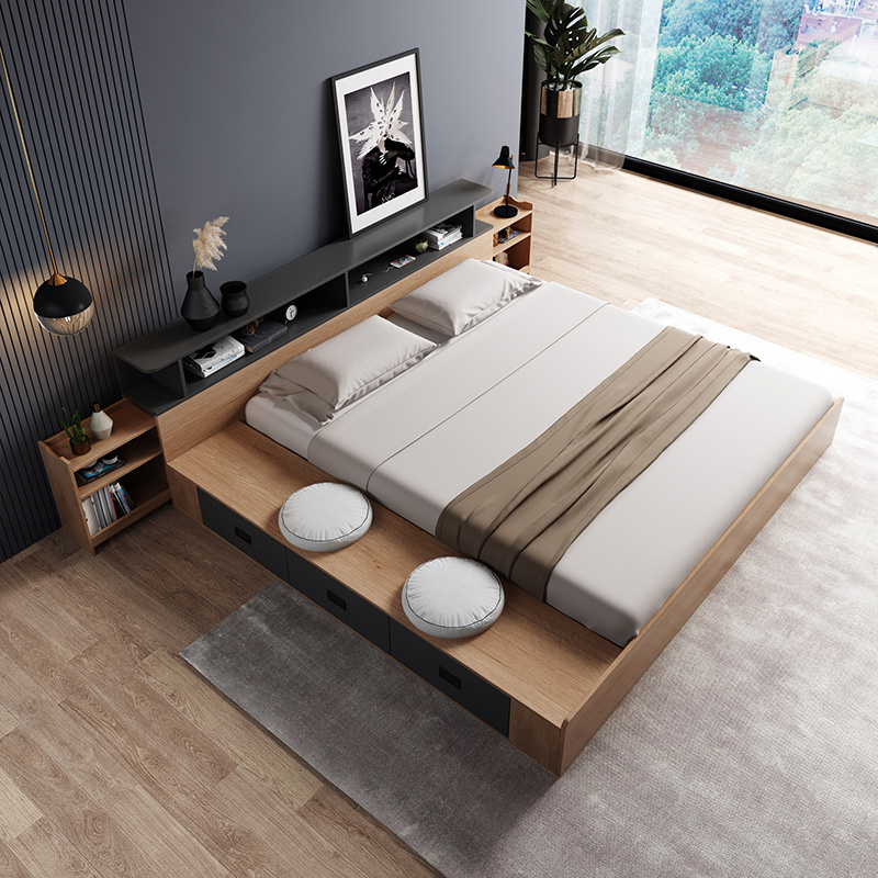 Simple And Modern Japanese Tatami Bed Small Bedroom Floor Storage Bed 1.8 M Double Bed