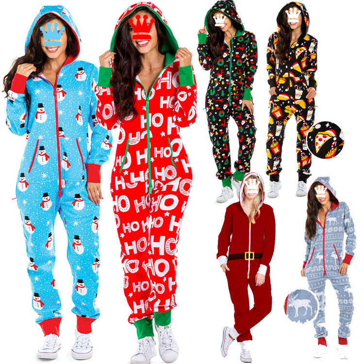 HSZ SU1914 Christmas home wear pajamas adult clothing pyjamas pijama women's sleepwear nightwear cartoon one piece adult onesie