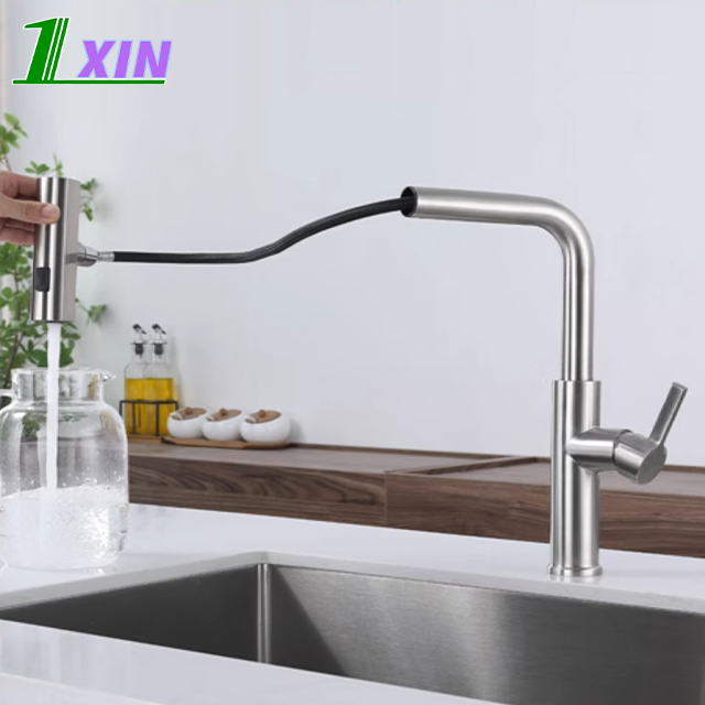 SUS304 stainless steel pull down water tap Single Handle sink Creative design two-in-one pull out kitchen faucet