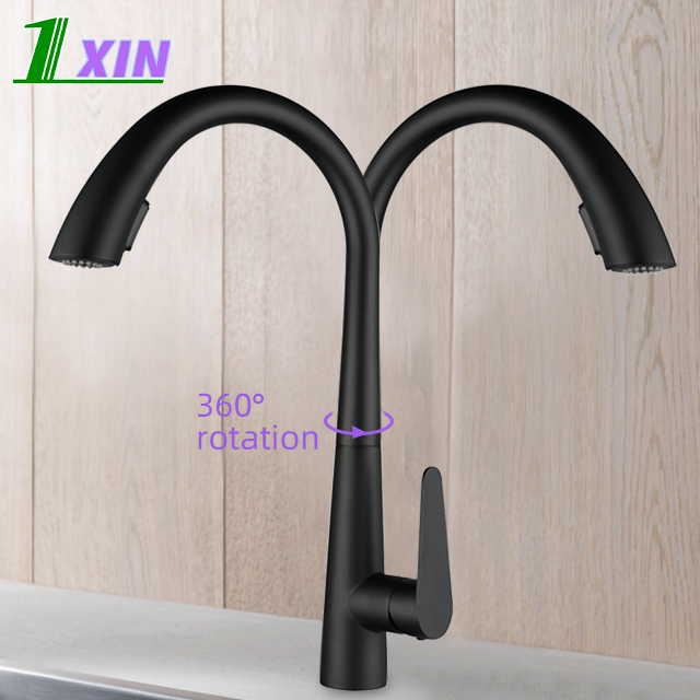 SUS304 stainless steel pull down 360 Rotation water tap Single Handle sink  elegant black pull out kitchen faucet