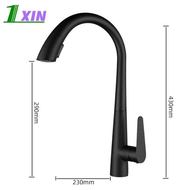 SUS304 stainless steel pull down 360 Rotation water tap Single Handle sink  elegant black pull out kitchen faucet