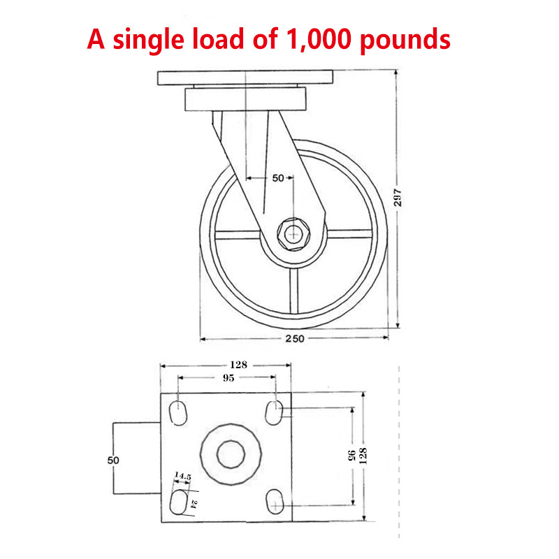 Cast Iron Core Pu Swivel Castor Wheel With Heavy Duty Caster Wheels Universal 6 8 10 12 Inch castor