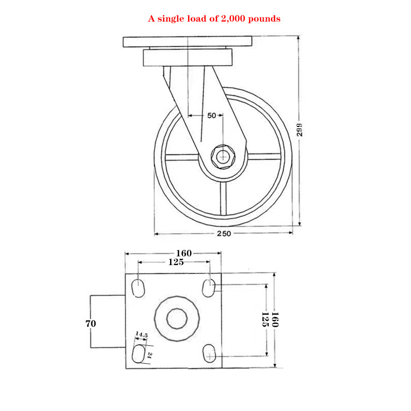 Cast Iron Core Pu Swivel Castor Wheel With Heavy Duty Caster Wheels Universal 6 8 10 12 Inch castor