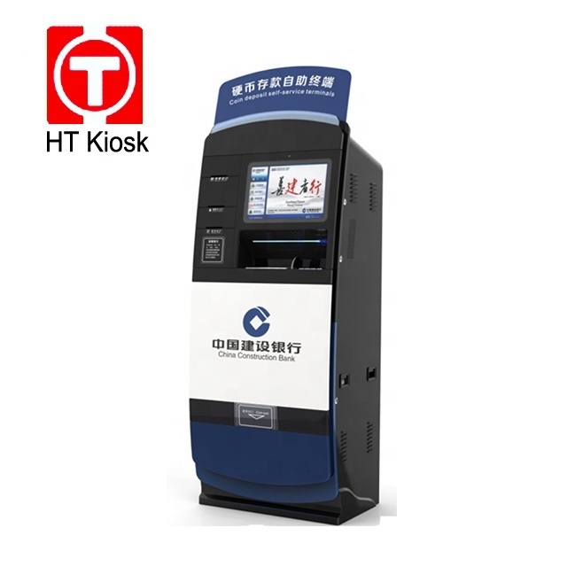 Hospital cash in and out touch monitor cash acceptor coin dispenser machine 16 keys pin pad payment kiosk