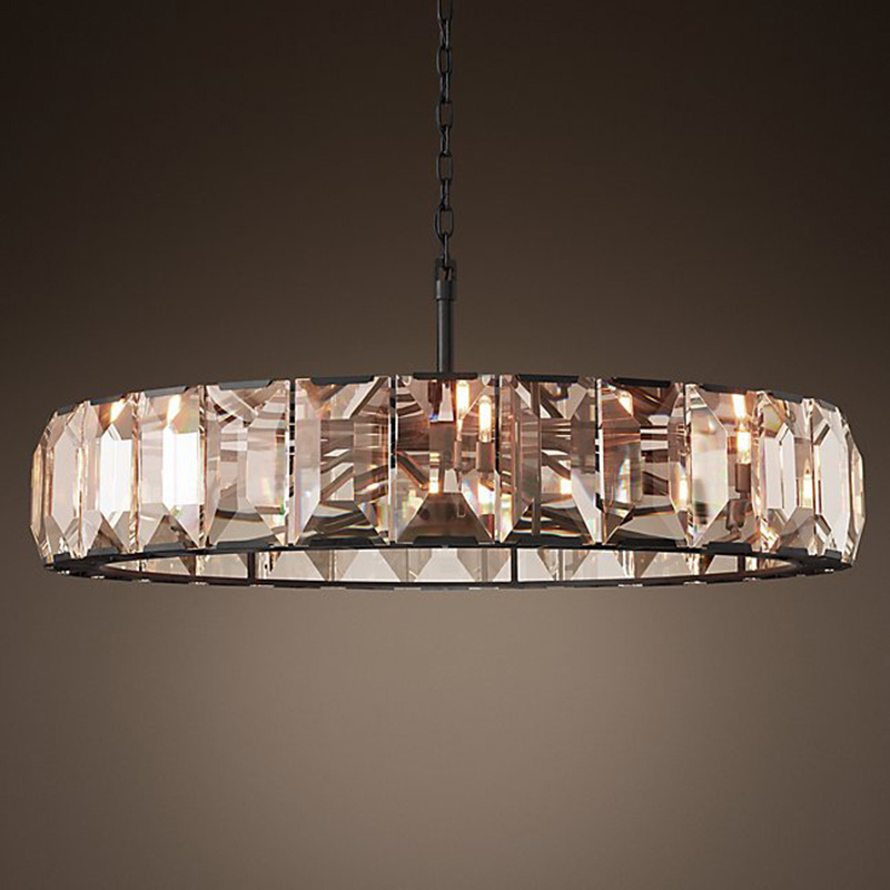 Round Crystal Chandelier Black Ceiling Pendant Lighting Fixture for Dining Room Farmhouse