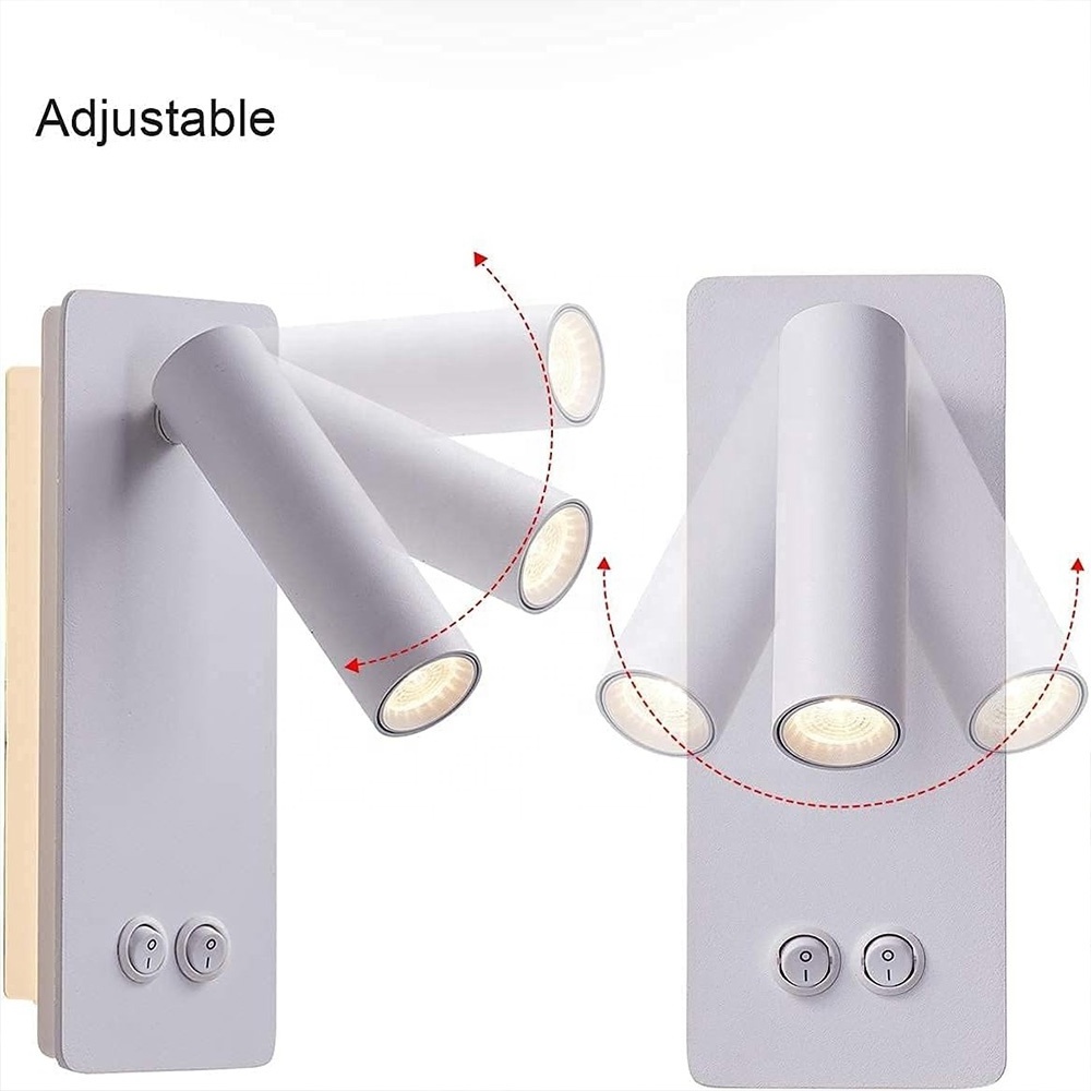 LED Reading Wall Lights Night Wall Lamp Plug in Cord Adjustable Wall Sconces Backlight 6W+3W 3000k Warm Light