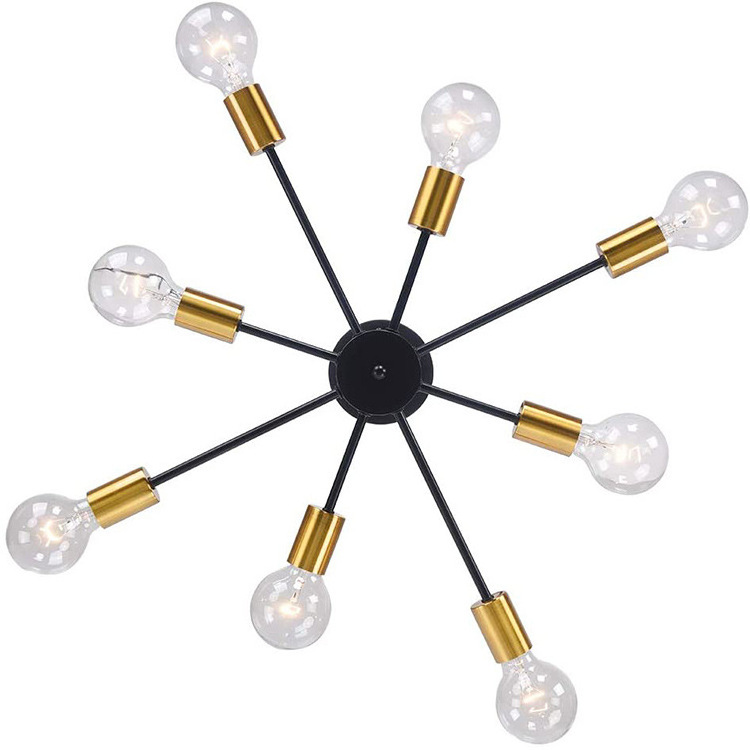 Modern Sputnik Chandelier Brushed Brass Adjustable Hanging Lamp Industrial Flush Mount Ceiling Light Fixture for Living Room