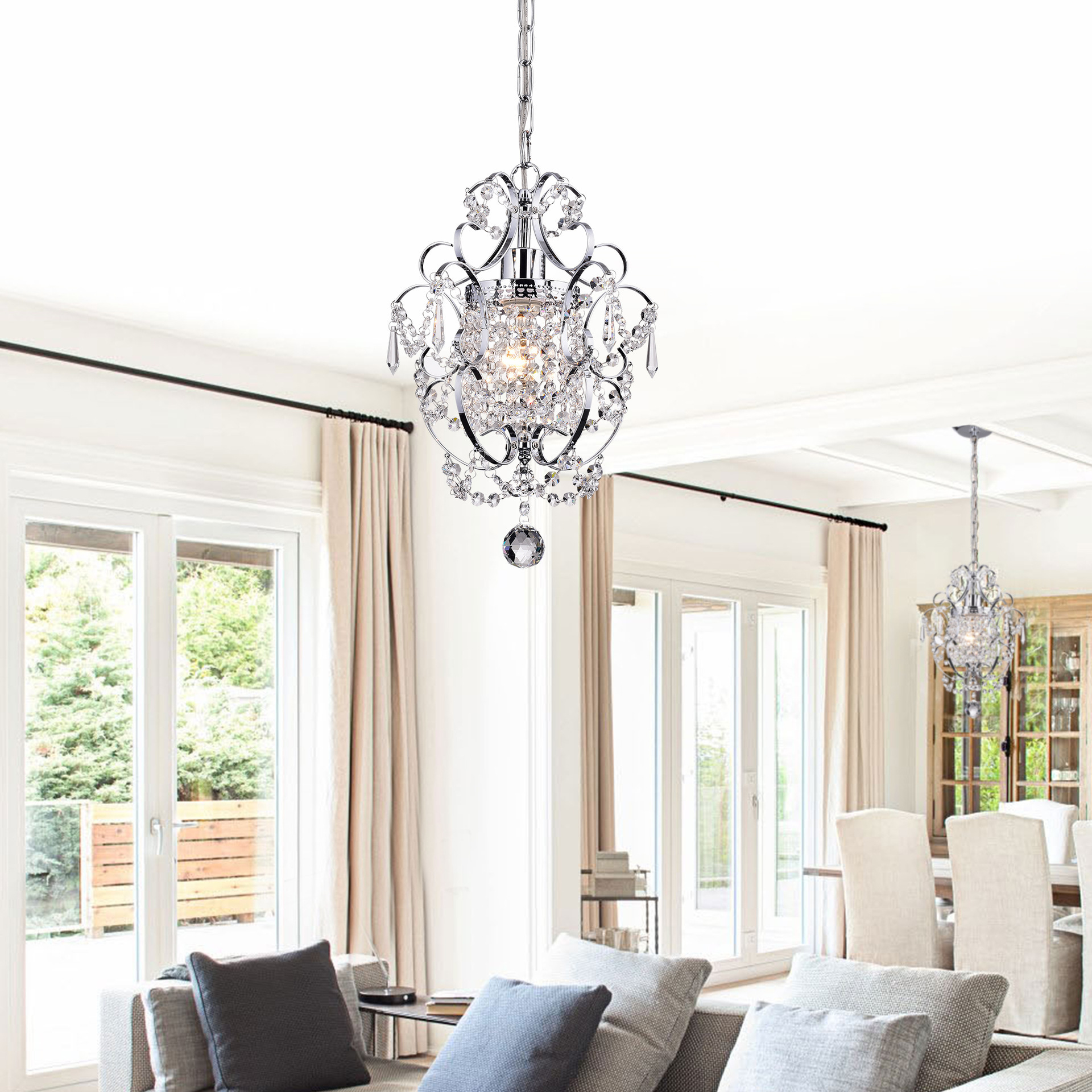 Crystal Mini Chandelier Lighting 1 Light Chrome Chandeliers Iron Ceiling Light Fixture