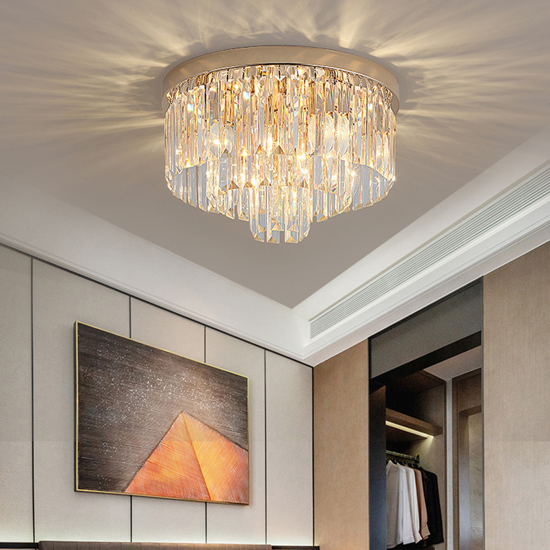 Modern K9 Crystal Raindrop Chandelier Lighting Flush Mount LED Ceiling Light Fixture Pendant Lamp for Dining Room Bathroom