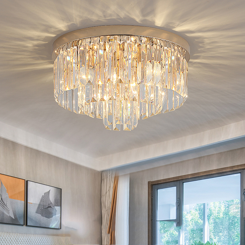 Modern K9 Crystal Raindrop Chandelier Lighting Flush Mount LED Ceiling Light Fixture Pendant Lamp for Dining Room Bathroom