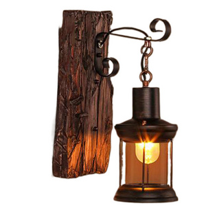 Industrial Farmhouse Wall Sconce Lighting Fixture Wooden Base Indoor Rustic Wall Lamp Light