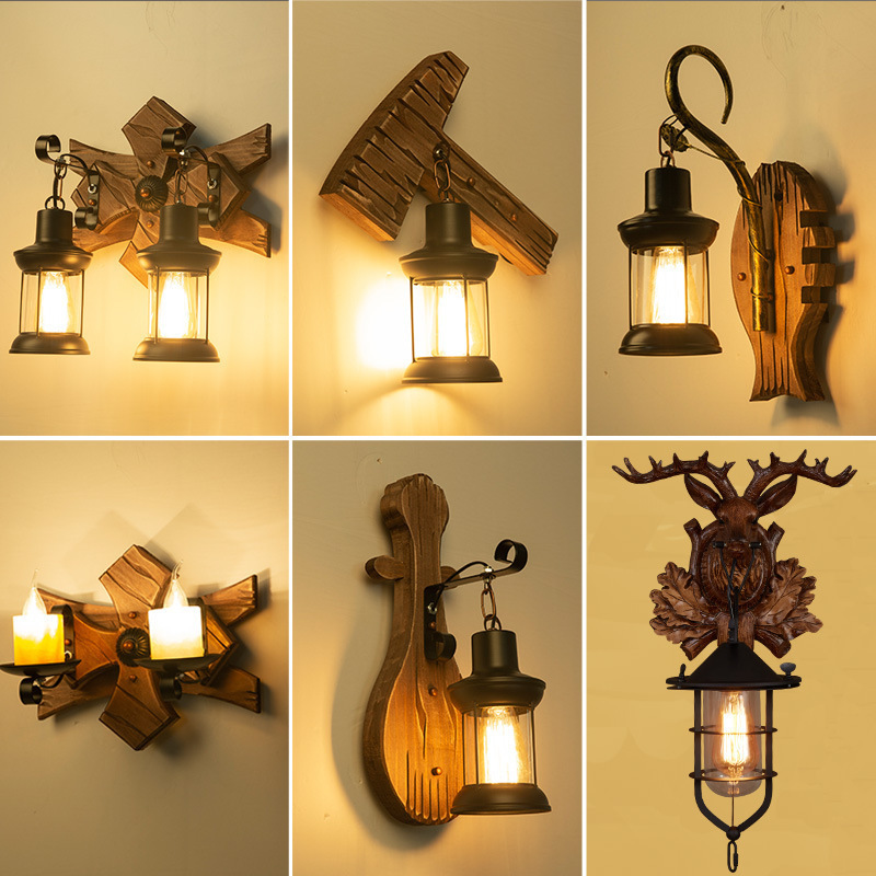 Vintage Industrial Wall Light Indoor E26 Wooden Wall Sconce Gold Cage Wall Light Fixtures Perfect for Living Room Bedroom