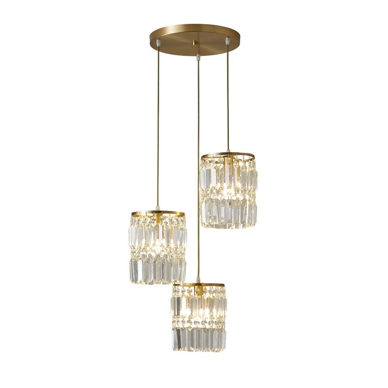 3-Light Gold Modern Crystal Dimmable LED Hanging Pendant Light Fixtures for Kitchen Island Dining Room Bedroom Hallway