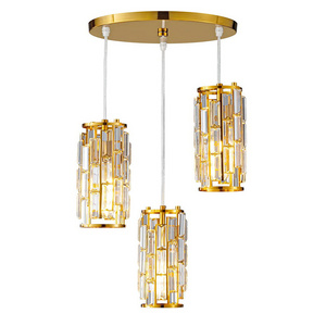 3-Light Gold Modern Crystal Dimmable LED Hanging Pendant Light Fixtures for Kitchen Island Dining Room Bedroom Hallway