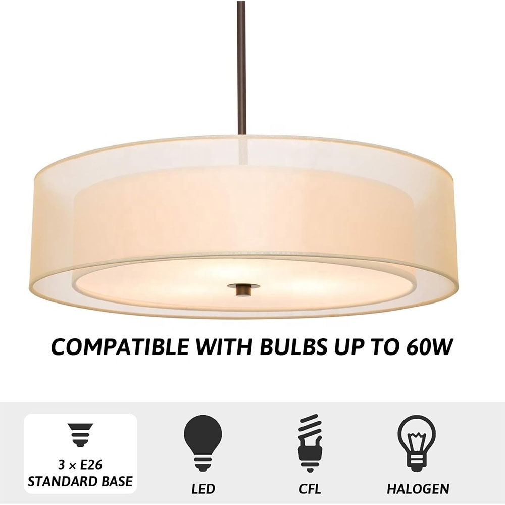 180W 20inch Semi-Flush Mount Drum Ceiling Lamp Fixture 3 Light Double Drum Pendant Light Modern Hanging Lights Chandelier