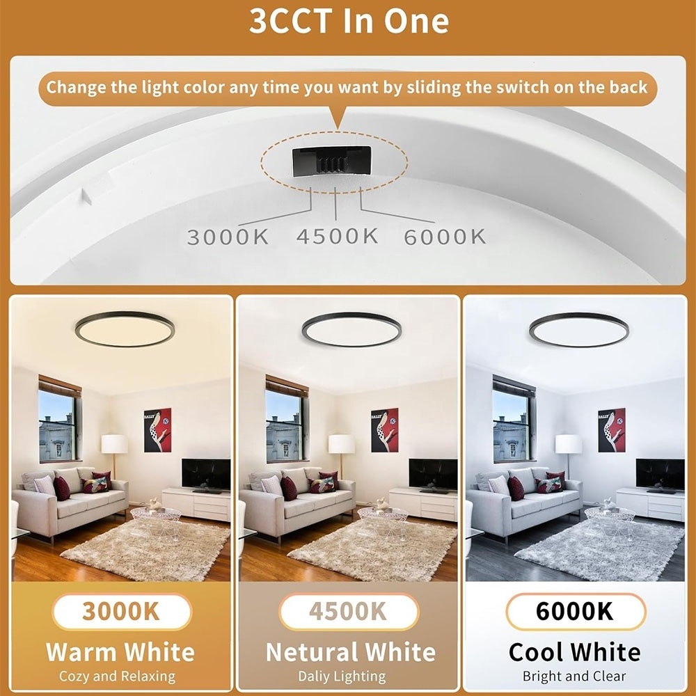 Super Slim 3200LM 24W 12Inch LED Ceiling Lights Flush Mount Dimmable Low Profile Surface Mount Light Fixtures