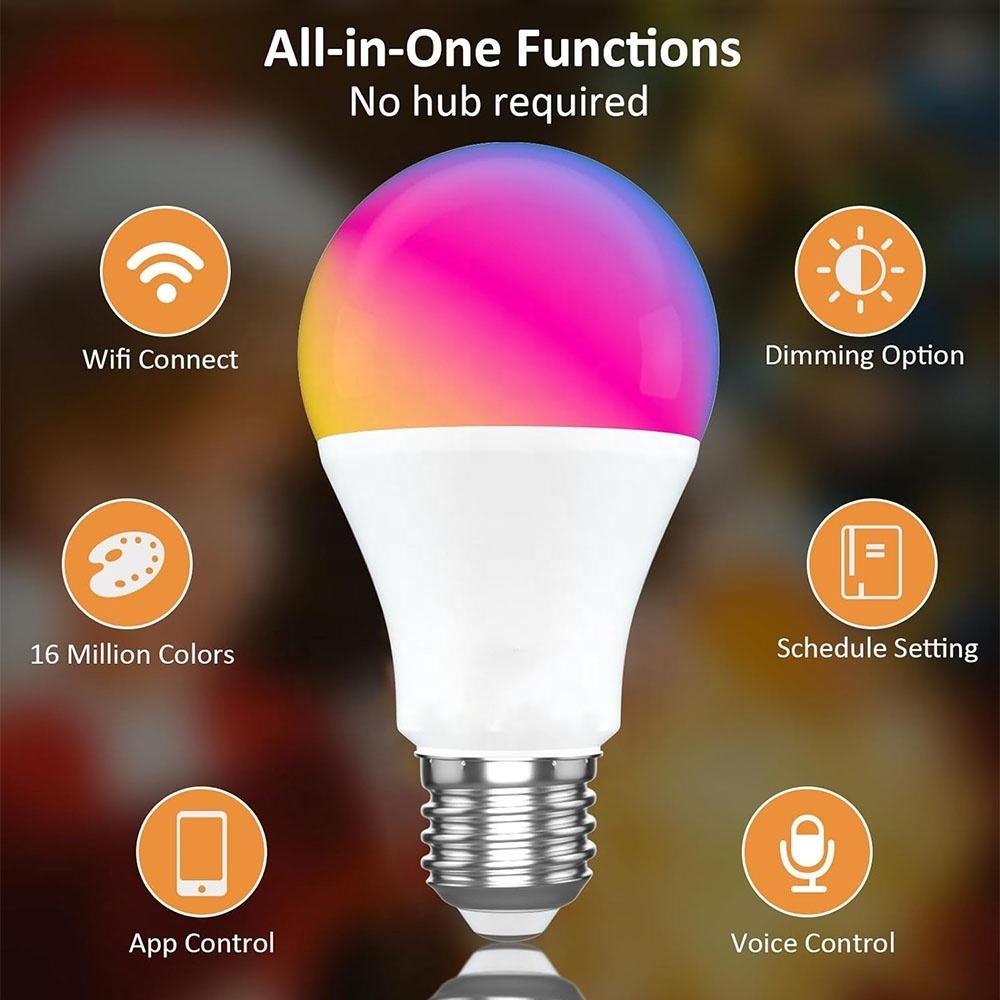 9W 800Lumens Smart LED Bulbs Alexa A19 E26 Ultra Bright Color Changing Light Bulbs WiFi Dimmable Light Bulbs