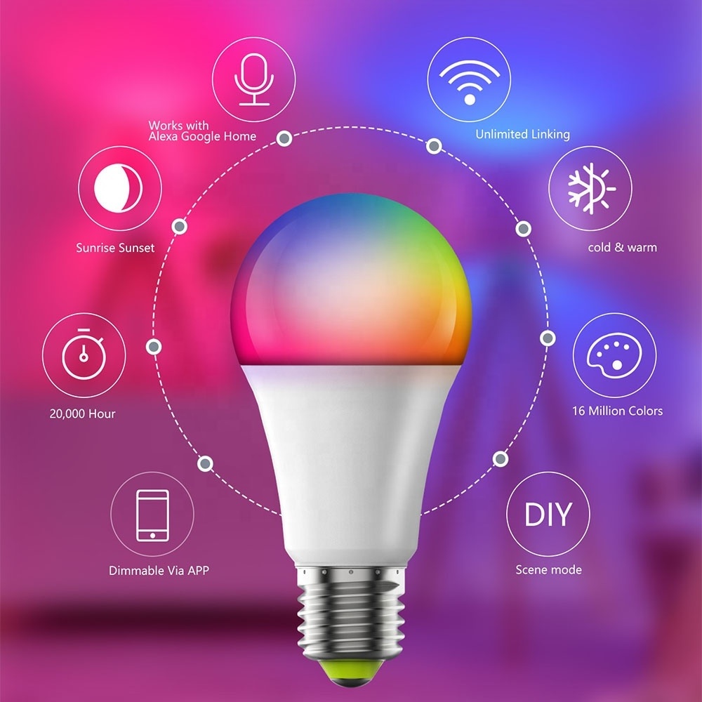 15W Smart LED Light Bulb WiFi Bluetooth 5.0 A19 E26 1200LM Color Changing Light Bulb Dimmable LED Lights App Control