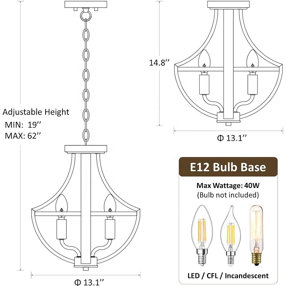 13.1inch Modern Farmhouse Hanging Pendant Lighting 4-Light Rustic Interior Flush Mount Ceiling Light Fixture Vintage Chandelier