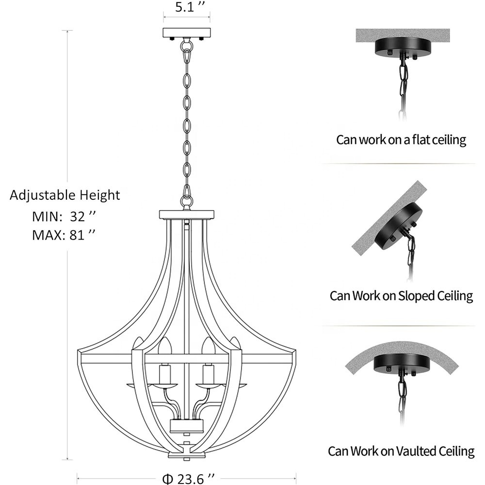 23.6inch Large Farmhouse Chandeliers 6-Light Adjustable Height Rustic Light fixtures for Kitchen Island Entryway Stairwell