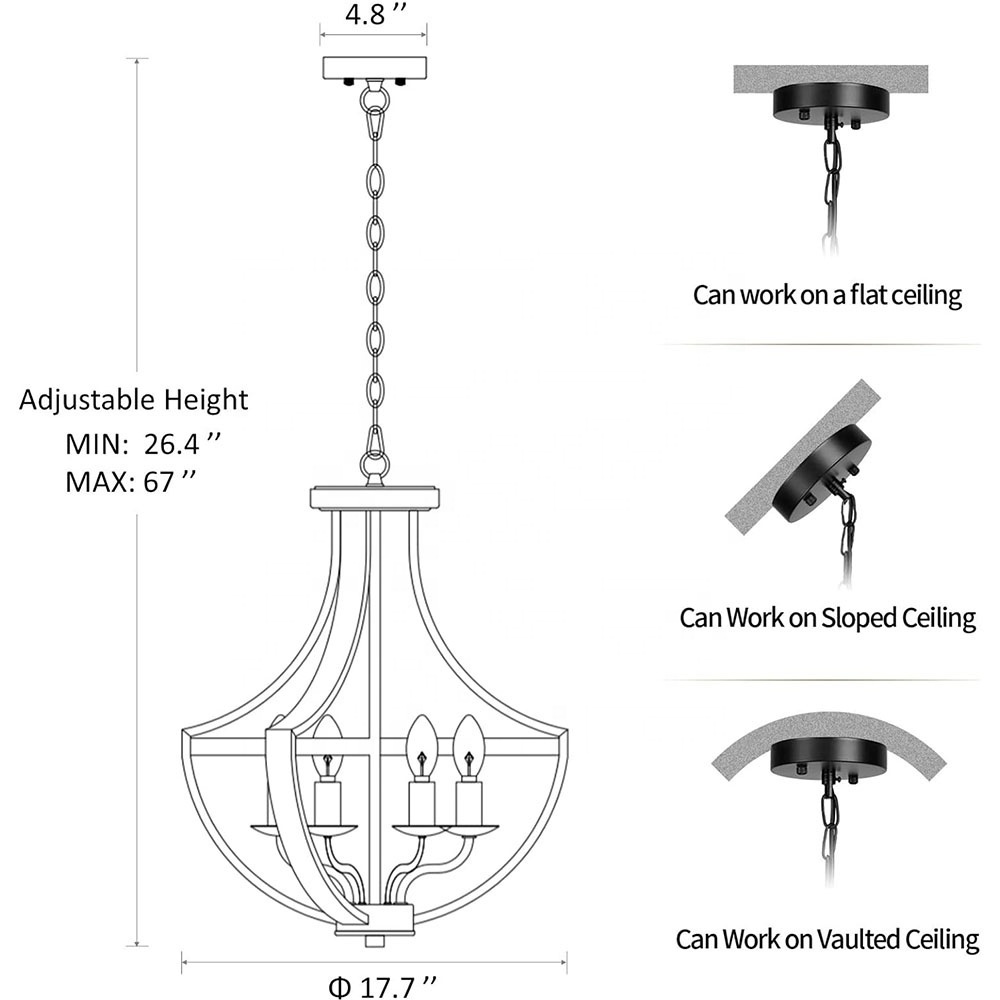 17.7inch Modern Farmhouse Geometric Chandelier Light Fixture 5-Light Adjustable Height Rustic Hanging Pendant Lighting
