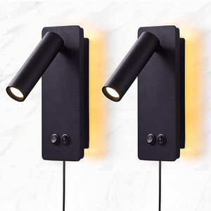 LED Reading Wall Lights Night Wall Lamp Plug in Cord Adjustable Wall Sconces Backlight 6W+3W 3000k Warm Light