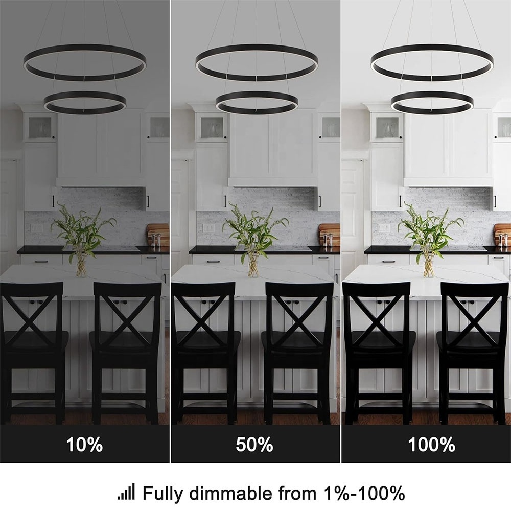 72W Modern Led Chandelier 2 Rings Contemporary Chandelier Circular Pendant Light Black Dimmable Hanging Ceiling Light Fixture