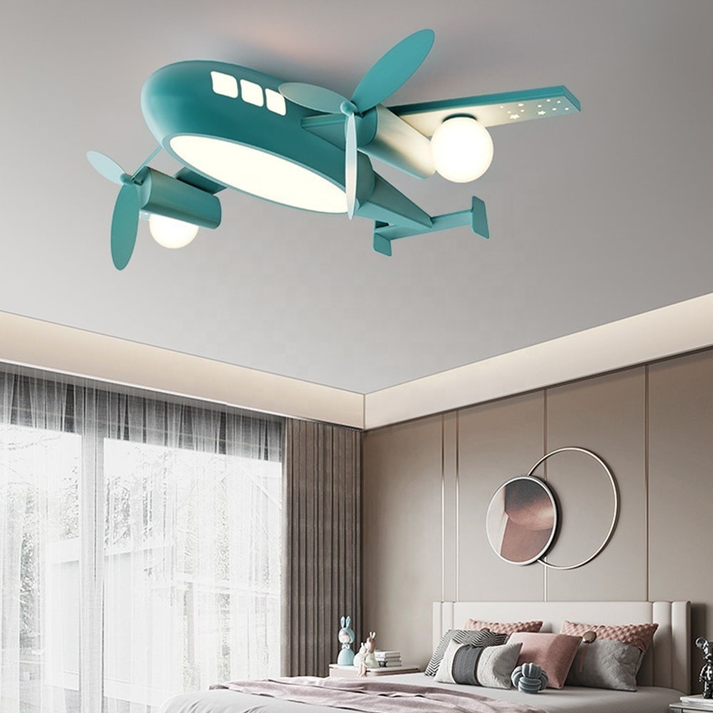 48W Modern Dimmable LED Propeller Airplane Ceiling Lamp Metal Flush Mount Ceiling Light in Stepless Dimming for Kid Bedroom