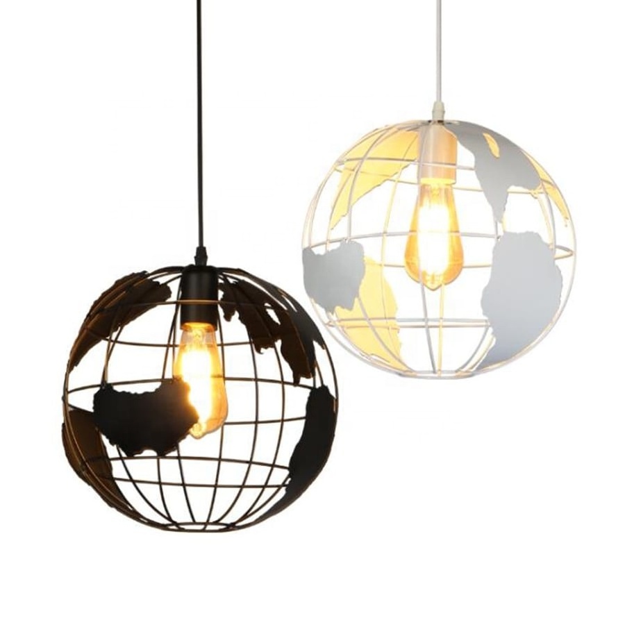 28x28cm Earth Shape Orb Pendant Light Fixtures Modern Globe Chandelier with Adjustable Hanging Cord Ceiling Metal Hanging Lamp