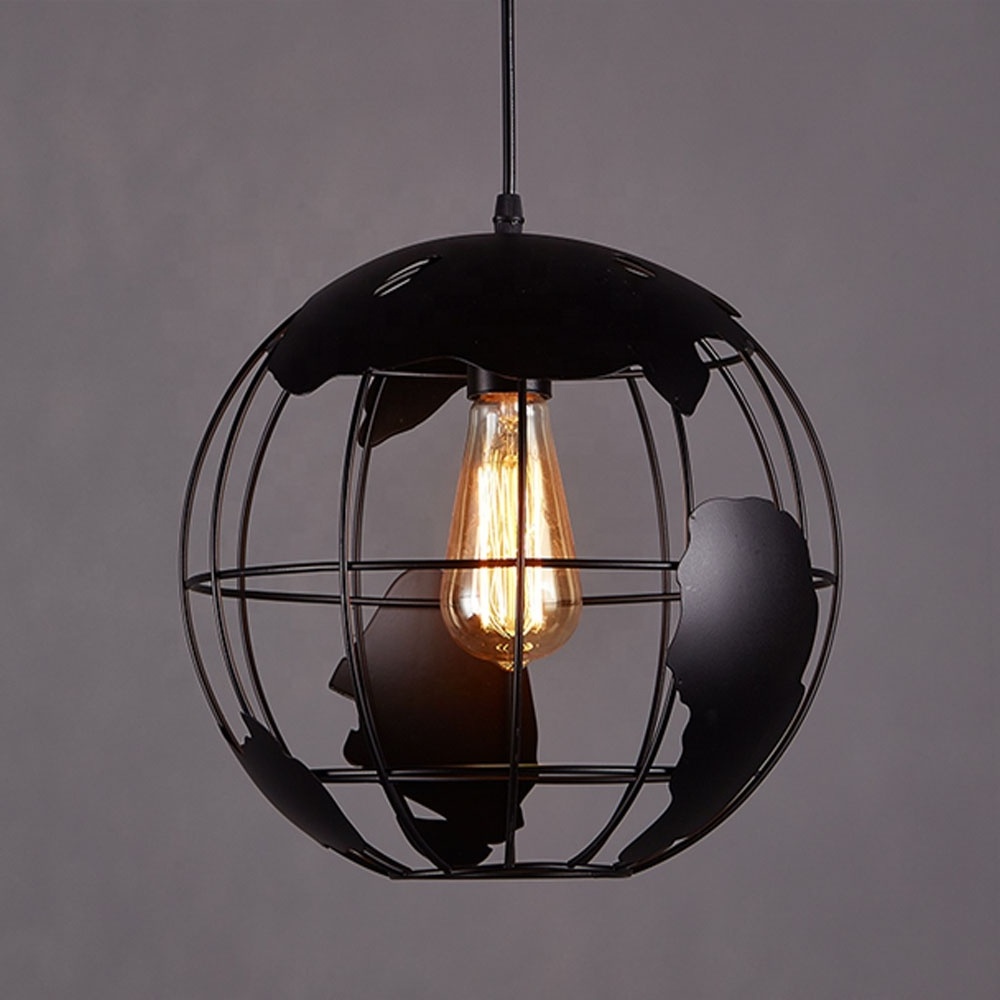 28x28cm Earth Shape Orb Pendant Light Fixtures Modern Globe Chandelier with Adjustable Hanging Cord Ceiling Metal Hanging Lamp