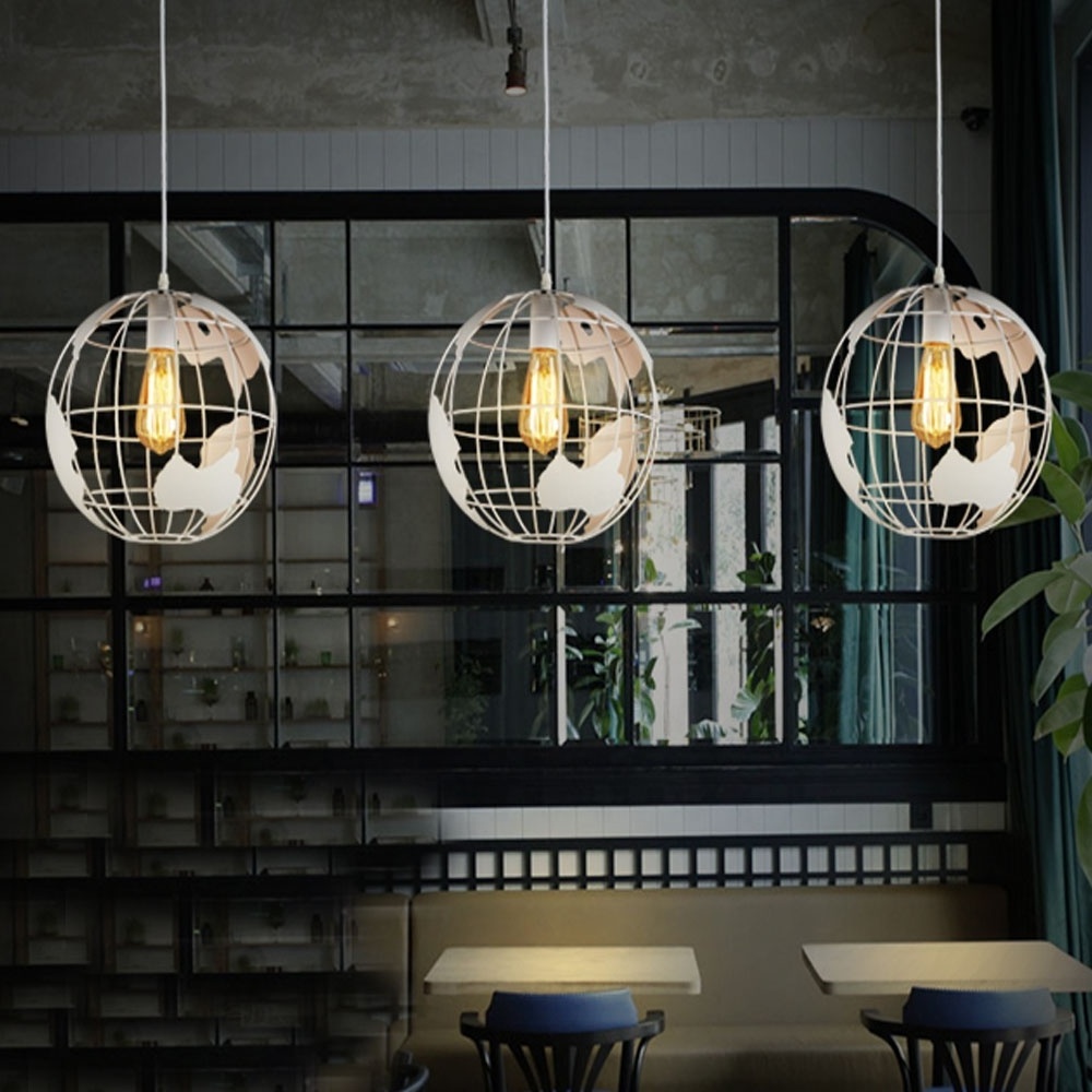 28x28cm Earth Shape Orb Pendant Light Fixtures Modern Globe Chandelier with Adjustable Hanging Cord Ceiling Metal Hanging Lamp