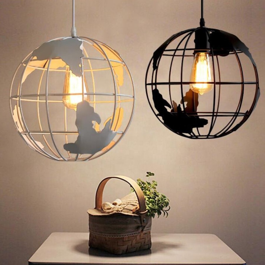 28*28cm Creative Earth Shaped Iron Led Chandelier Light Fixture Modern Globe Pendant Light Ceiling Hanging Light