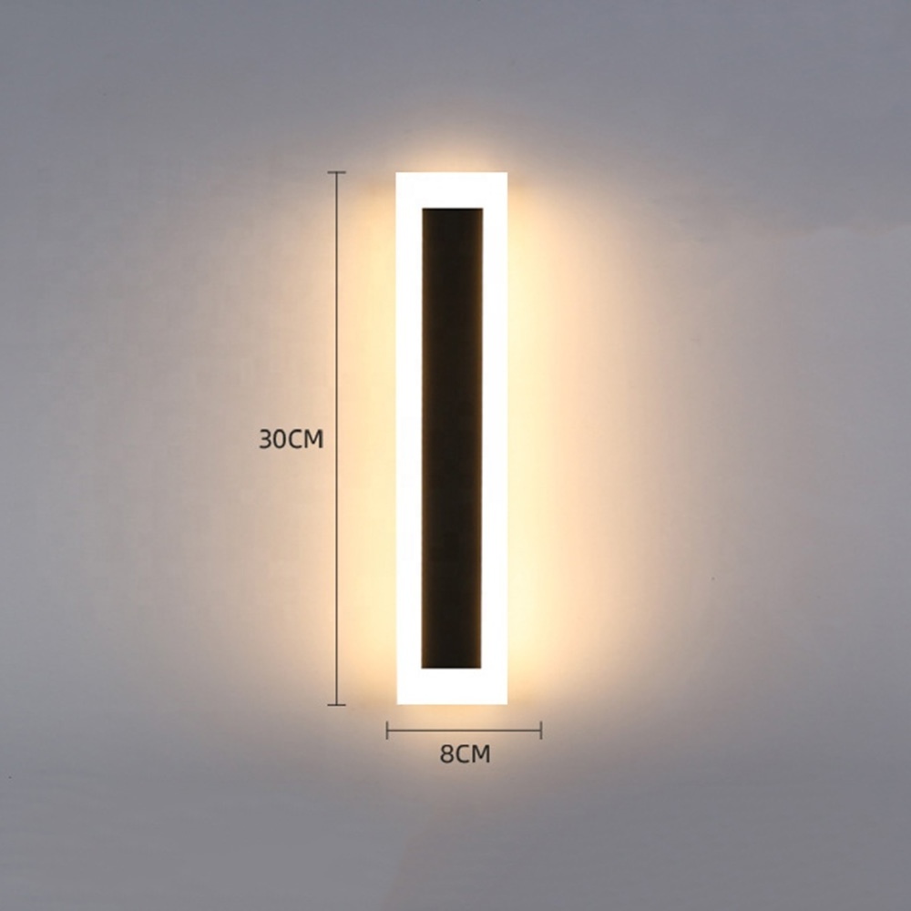 Outdoor Wall Lights 30cm 7W IP65 Frosted Acrylic LED Modern Wall Lamp Rectangular Black Wall Lights Suitable for Porch Courtyard