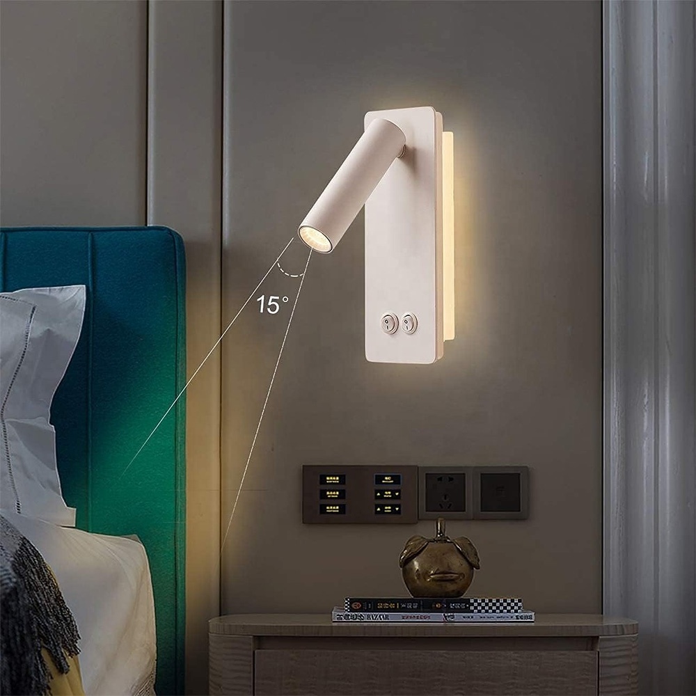 LED Reading Wall Lights Night Wall Lamp Plug in Cord Adjustable Wall Sconces Backlight 6W+3W 3000k Warm Light