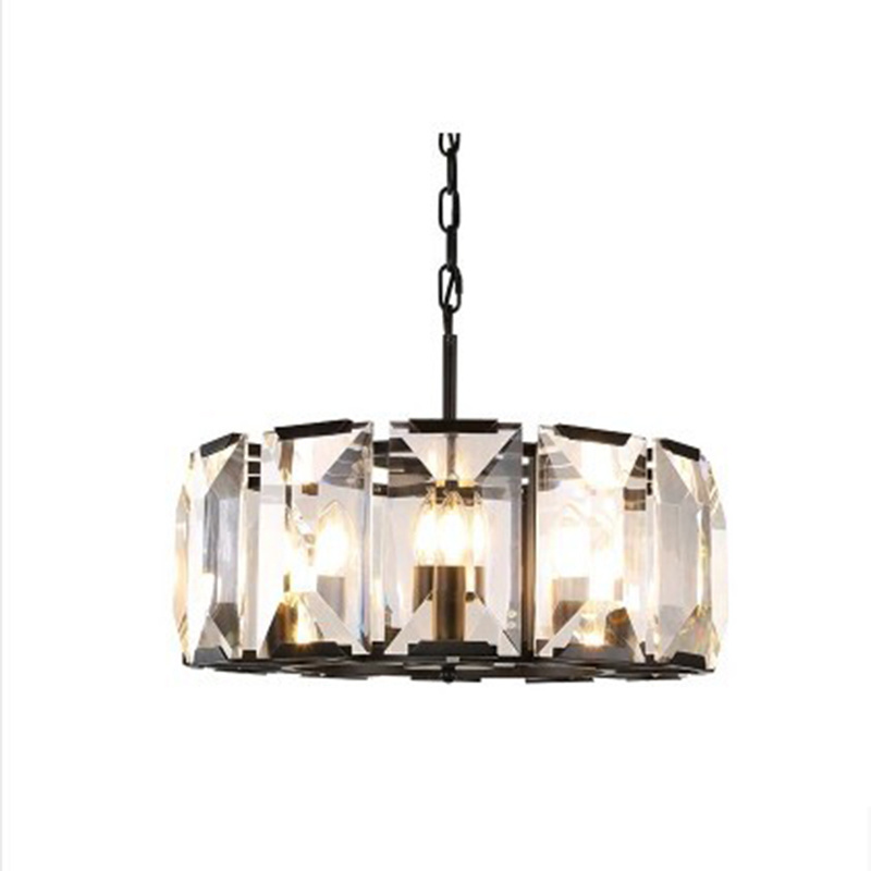 Round Crystal Chandelier Black Ceiling Pendant Lighting Fixture for Dining Room Farmhouse