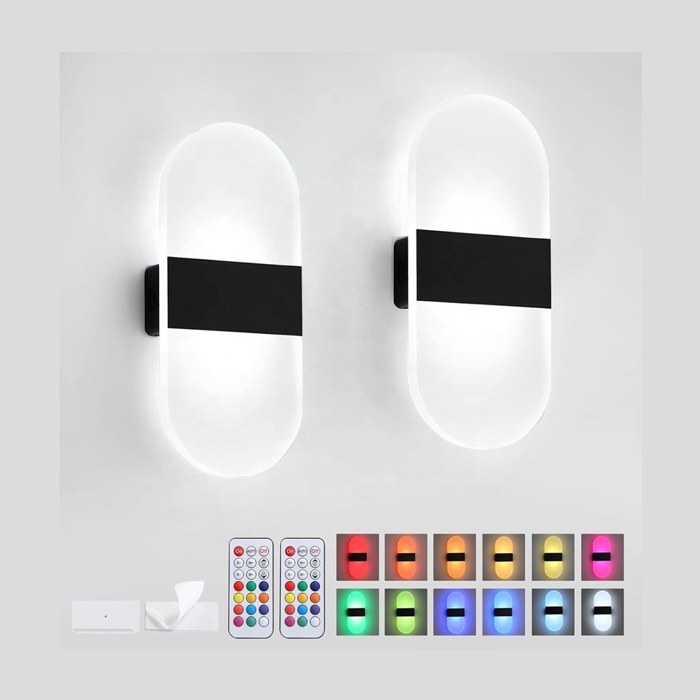 12 Colors Switchable RGB Wall Sconces Battery Operated Remote Dimmable Night Light Rechargeable Magnetic Cordless Wall Lights