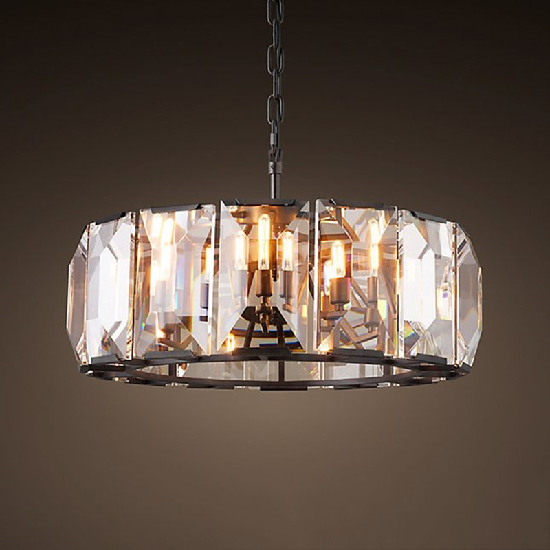 Round Crystal Chandelier Black Ceiling Pendant Lighting Fixture for Dining Room Farmhouse