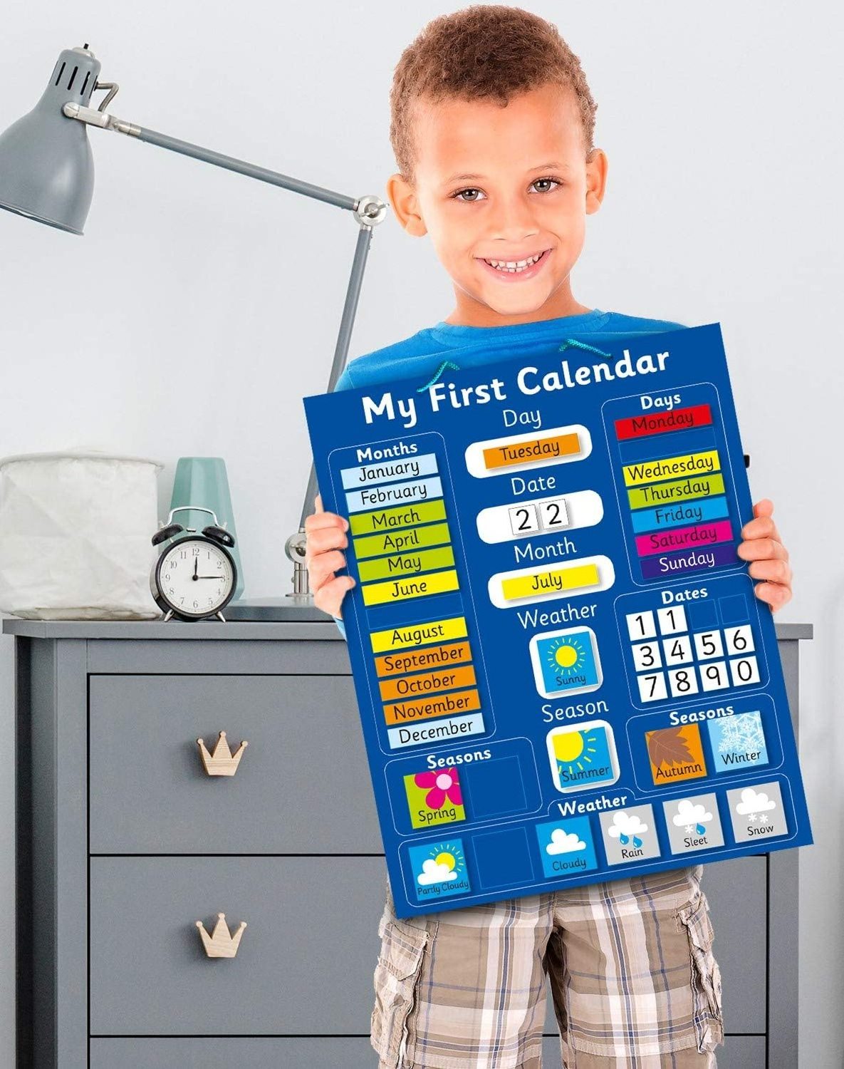 Rigid board Fridge Magnetic My First Learning Calendar with hanging loop