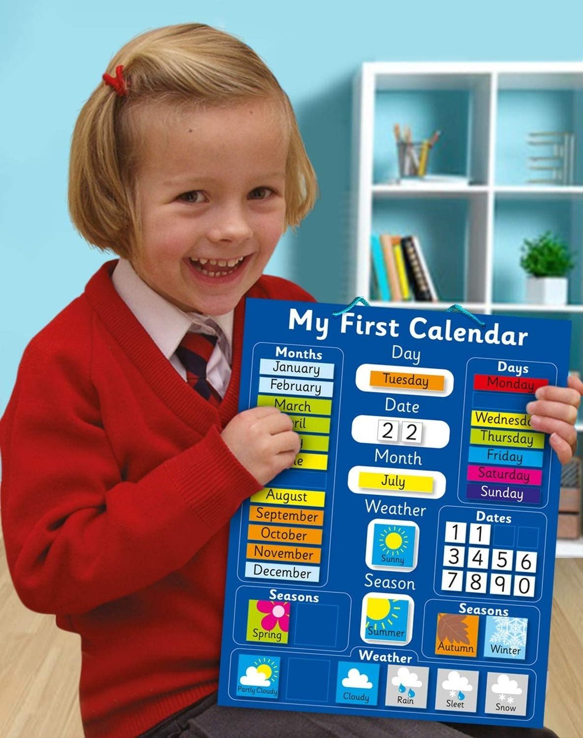 Rigid board Fridge Magnetic My First Learning Calendar with hanging loop