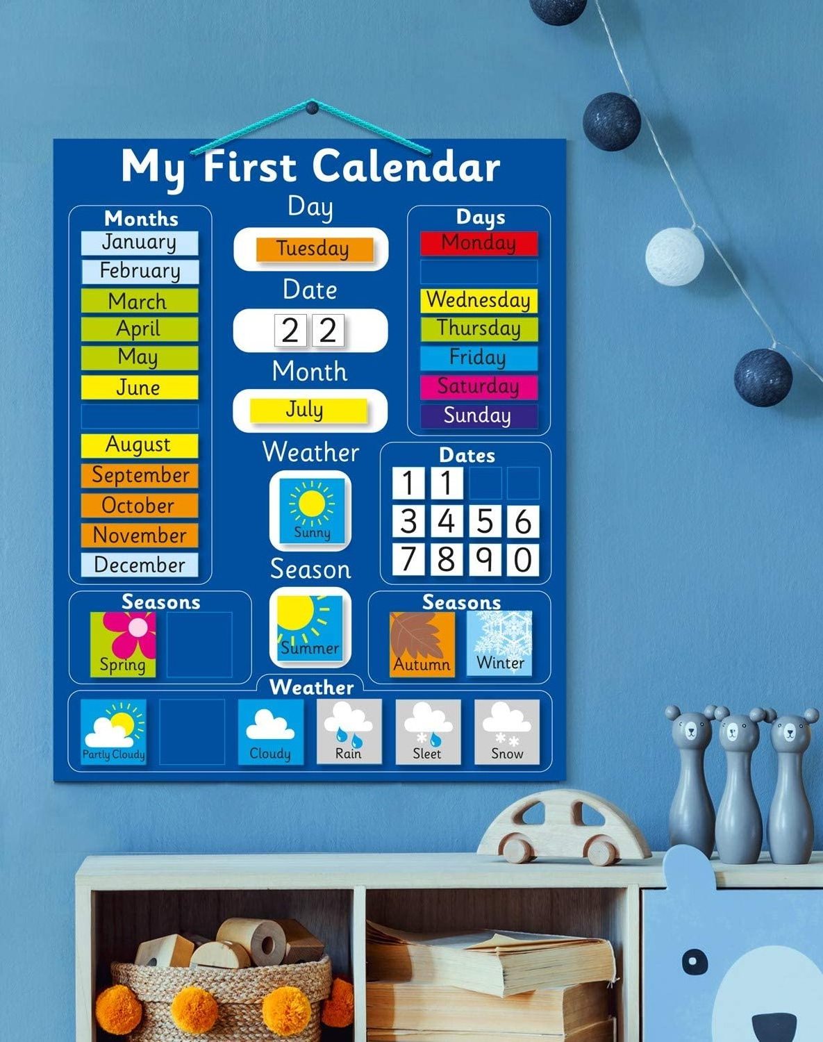 Rigid board Fridge Magnetic My First Learning Calendar with hanging loop