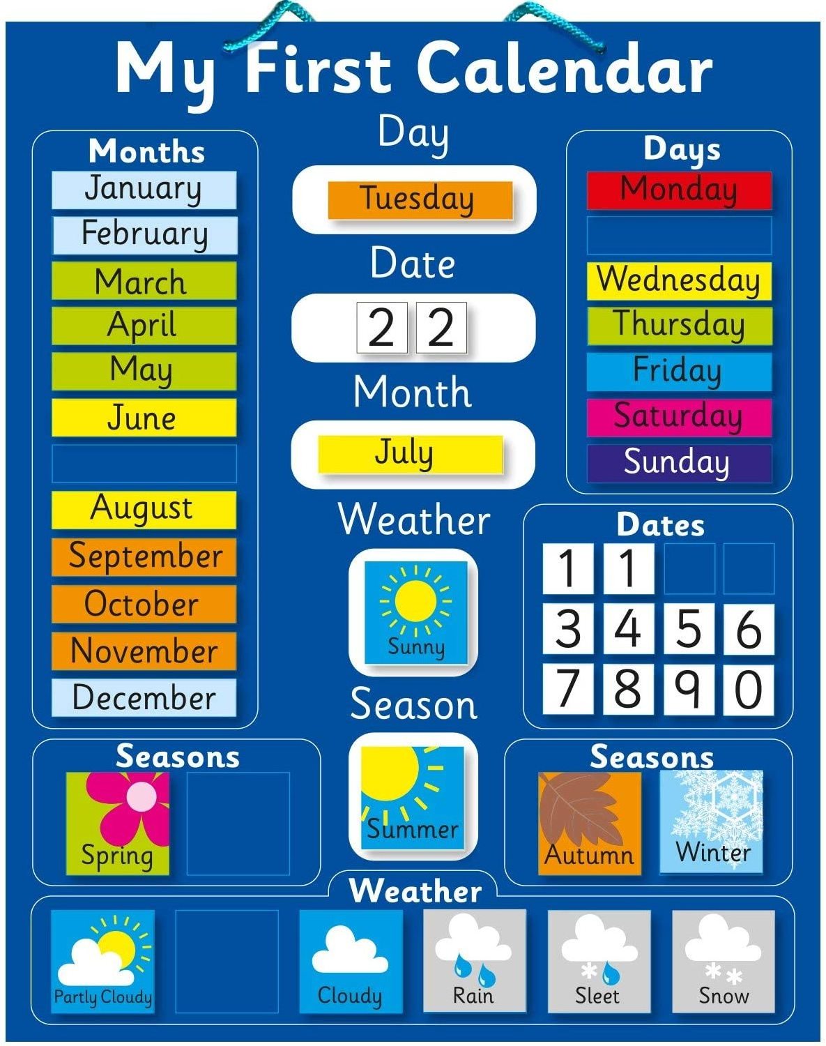 Rigid board Fridge Magnetic My First Learning Calendar with hanging loop