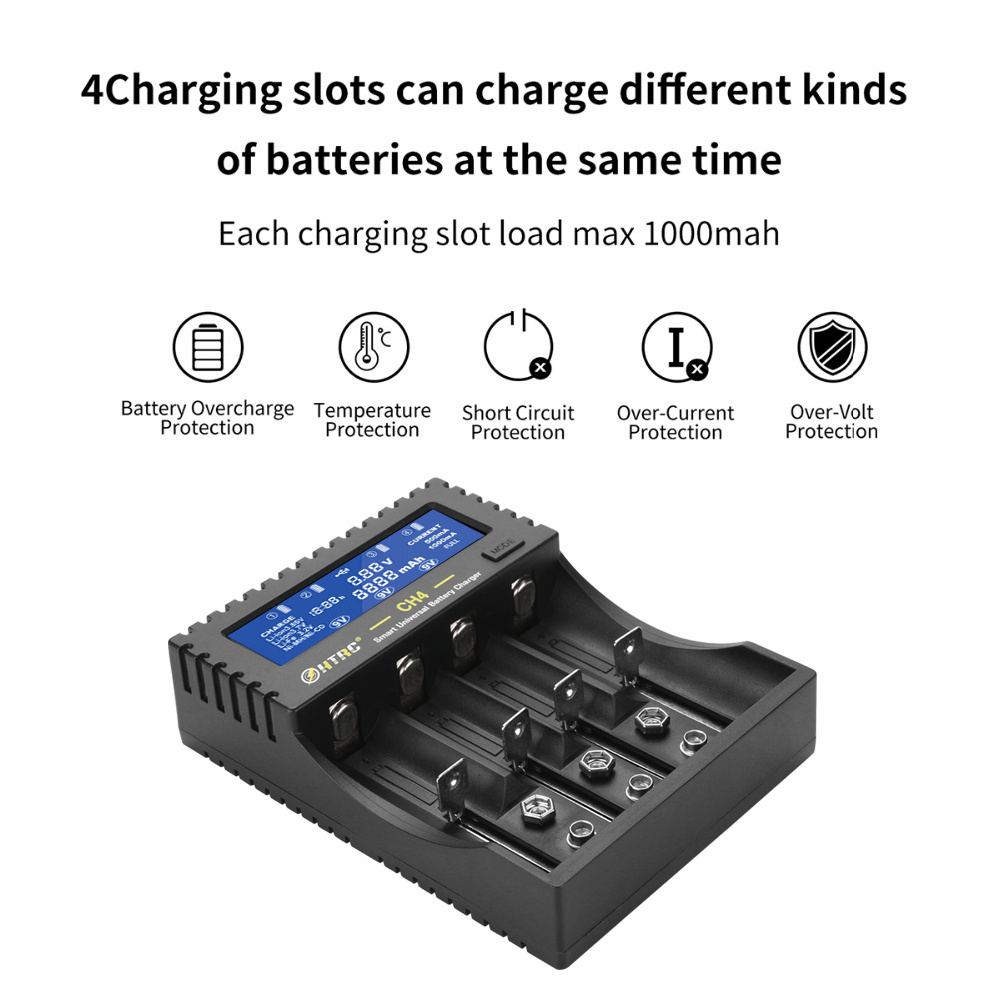 HTRC CH4 battery charger for 26650 18650 6F22 9V AA 16340 14500 Lipo Li-ion Li-fe Ni-MH Ni-CD battery charger for RC toys