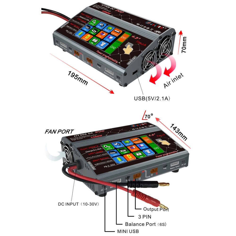 HT306 300W *2 DC DUO RC Lipo  balance charger  Lilon/LiPo/LiFe/LiHV/NiMH/NiCd/PB Battery Charger for Rc Radio Toys