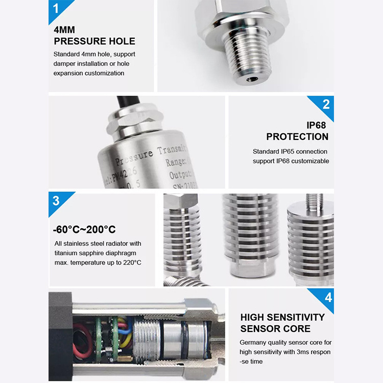 China Huatian 4-20ma Output High Temperature Hydraulic Pressure Transmitter  For Liquid Steam Pressure Transducer